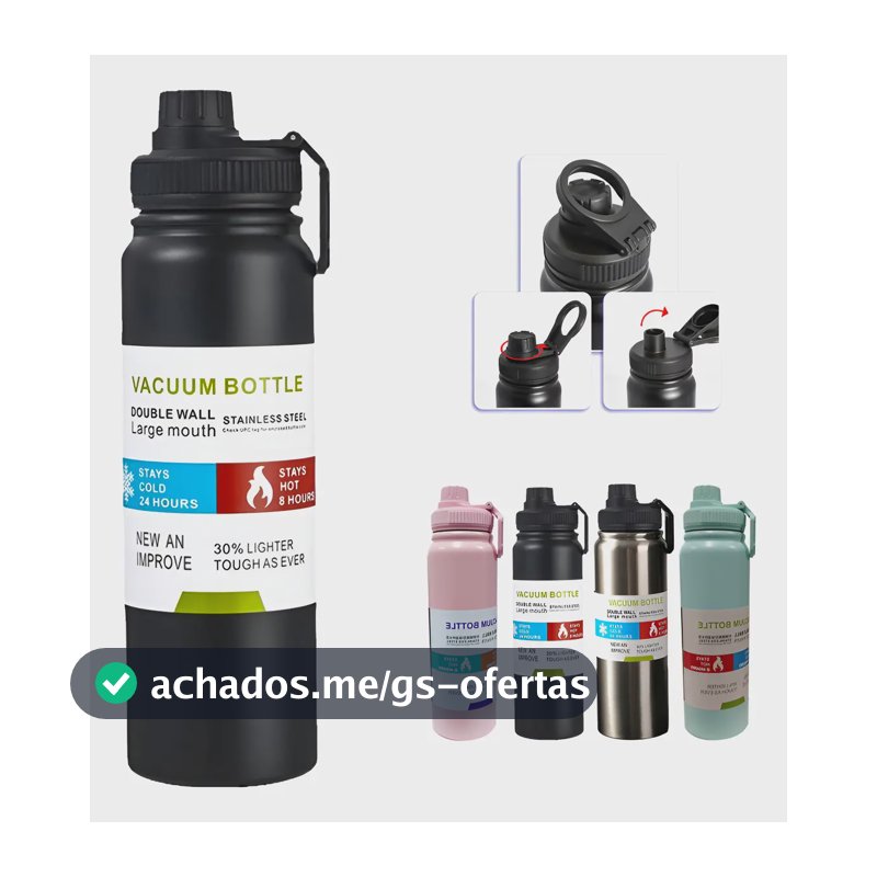 800mlgarrafa Térmica Água Squeeze Inox Academiaquente E Frio Preto