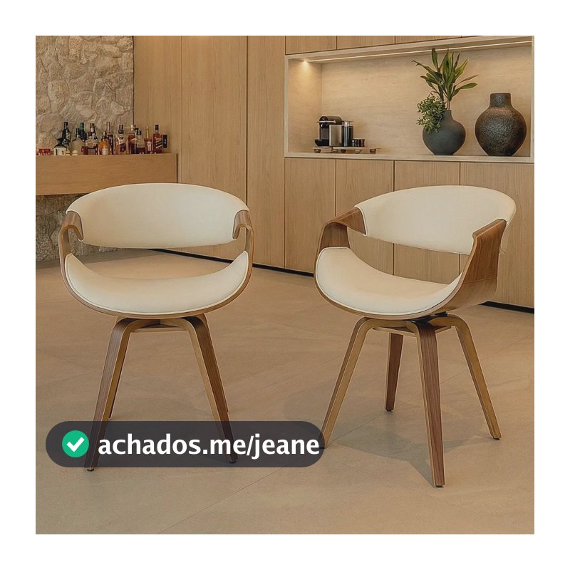 Kit 2 Cadeiras De Jantar Nicole Moderna Design Confortável Couro cor Creme