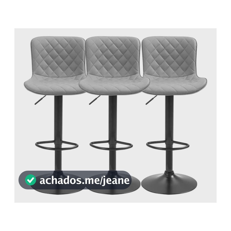 Banquetas Com Encosto Giratória Cozinha Bar Balcão Kit 03 Un Cor Cinza