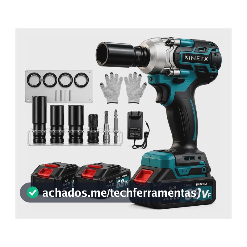 Chave Impacto Kinetx 880nm Brushless 21v+2 Bat Kit Completo Azul 127/220v