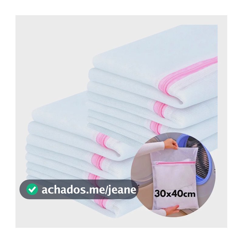 Kit 12 Un Saco Lavar Roupa Delicada Maquina Com Ziper 30x40 Branco