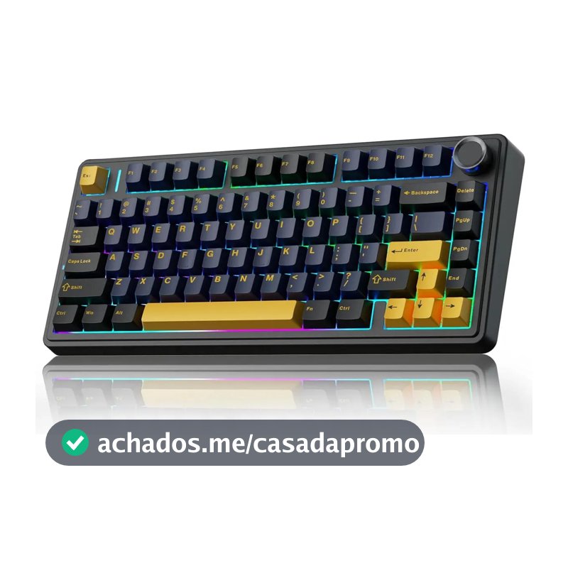 Teclado Mecânico Aula F75 RGB, Sem Fio, Bluetooth, Wireless 2.4ghz, Tri-Mode. Switch Leobog