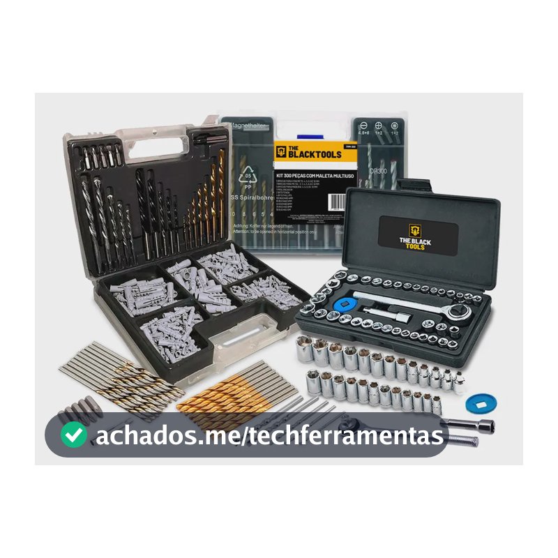 Jogo De Brocas Buchas E Bits Com 300 Peças Multiuso E Maleta + Kit Chave Catraca Soquetes Com 40 Peças The Black Tools