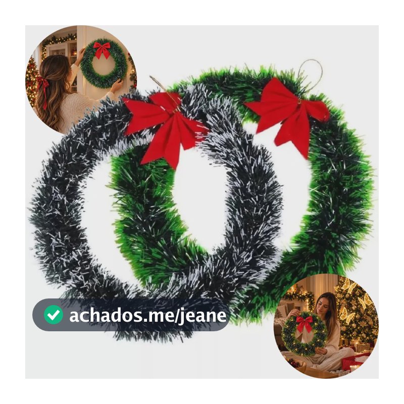 Kit 2 Guirlanda De Natal 30cm Com Laço Decoração Natalina Porta Enfeite Natal Verde Luxo Artezenato