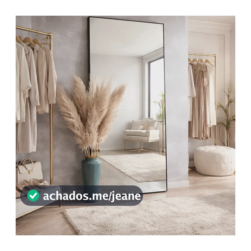 Espelho Decorativo Grande Parede E Chão corpo inteiro Isadora A180 X C80 - Demoglass - Moldura Lateral Preta