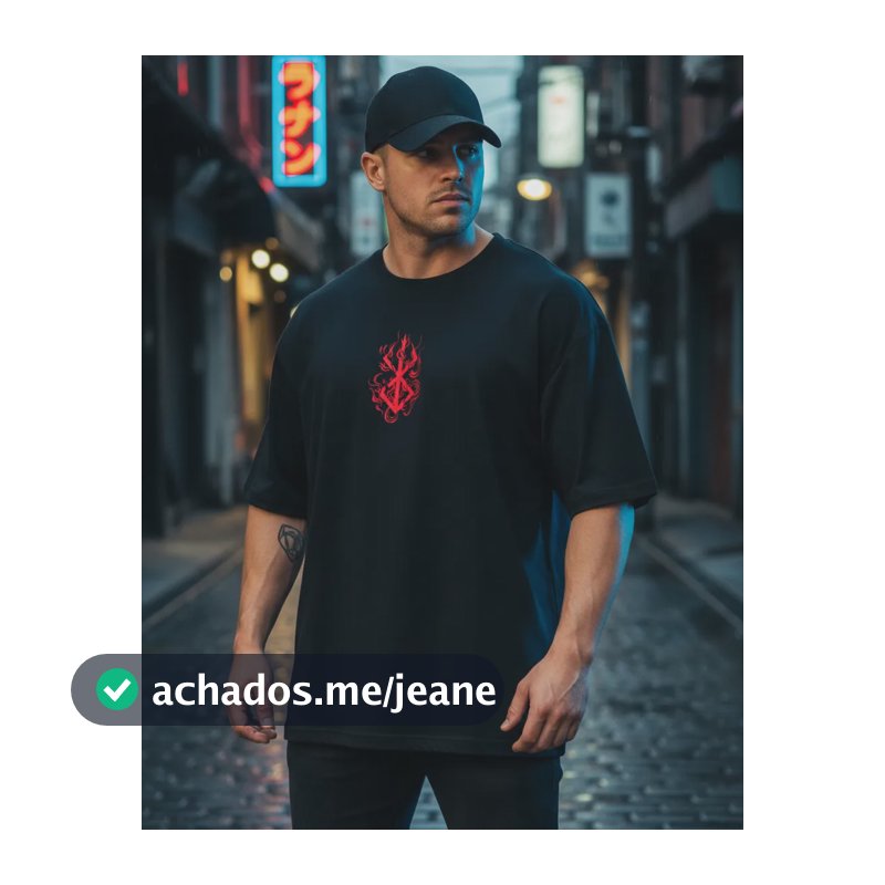 Camiseta Oversized Berserk Sacrifício Simbol Grande Algodão  Preto&vermelho G