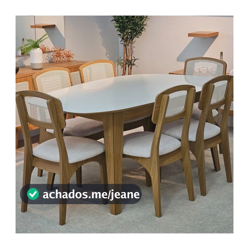 Conjunto Jantar Mesa Orgânica 180cm 6 Cadeiras C/ Tela Ca40 Tweed