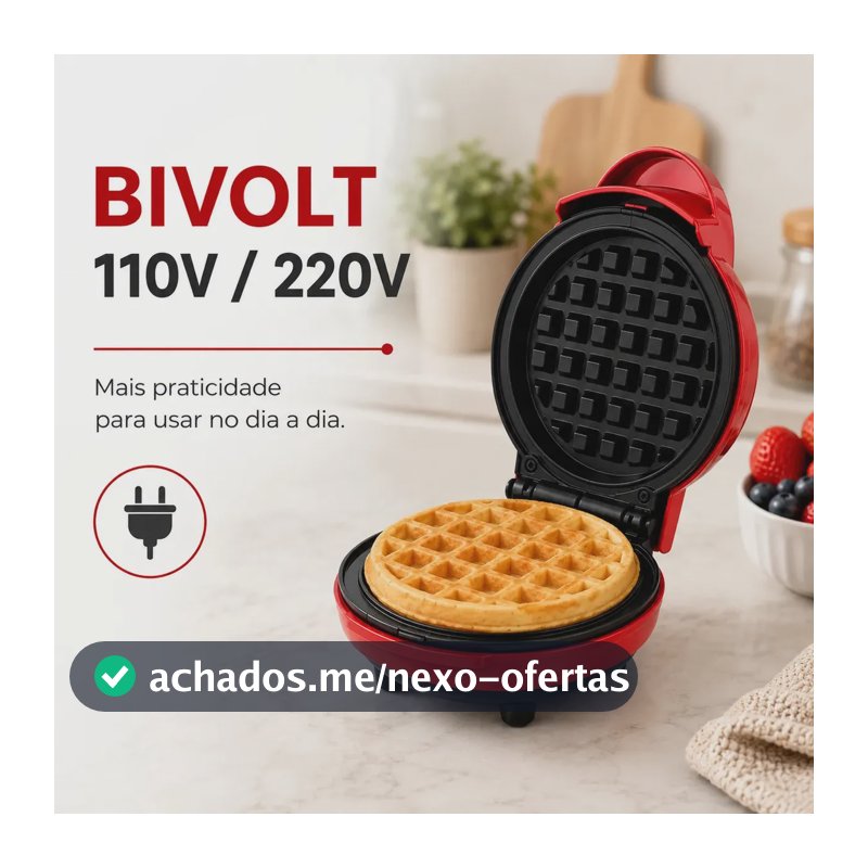 Maquina Waffle Elétrica Compacta Profissional Mini Panqueca Vermelho