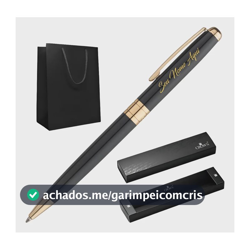 Caneta Chique Presente Luxo Personalizada Nome Logo Crown Preto Azul