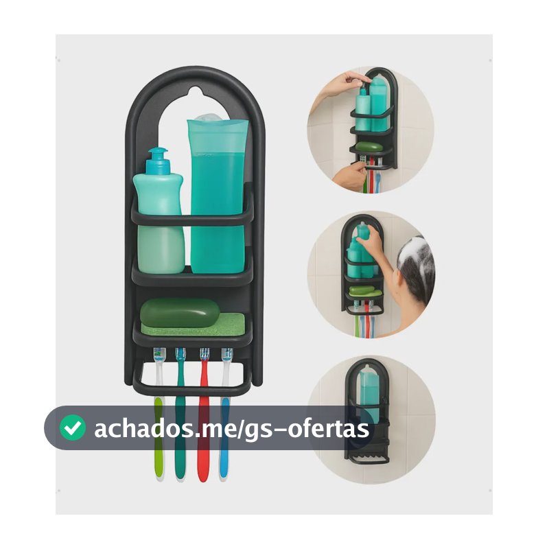 Porta Shampoo Prateleira Plástico 39,6cm De Pendurar Preto Organizador Para Banheiro Suporte Shampoo Condicionador Sabonete Instalação Fácil Sem Furo Ideal Box Chuveiro Plástico Resistente Organização