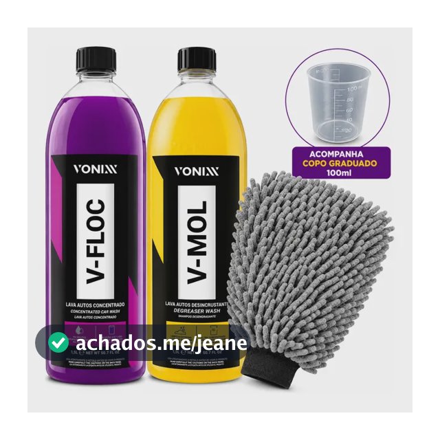 Kit Lavagem Automotiva Vonixx V-floc 1,5l V-mol 1,5l Luva Microfibra Shampoo Carro Moto