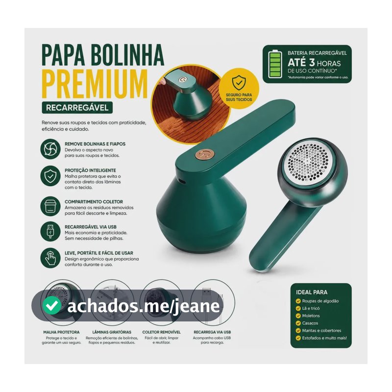 Removedor de Bolinhas Elétrico Recarregável USB para Roupas e Tecidos