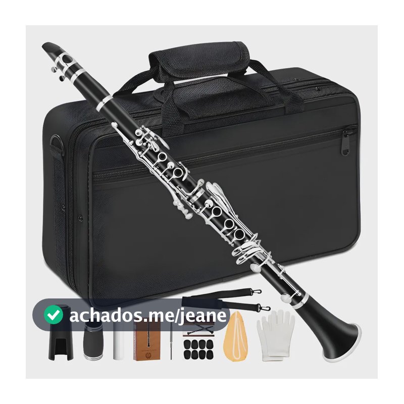 Kit Clarinete Si Bemol Bb 17 Chaves Estojo Case Luxo Preto Preto