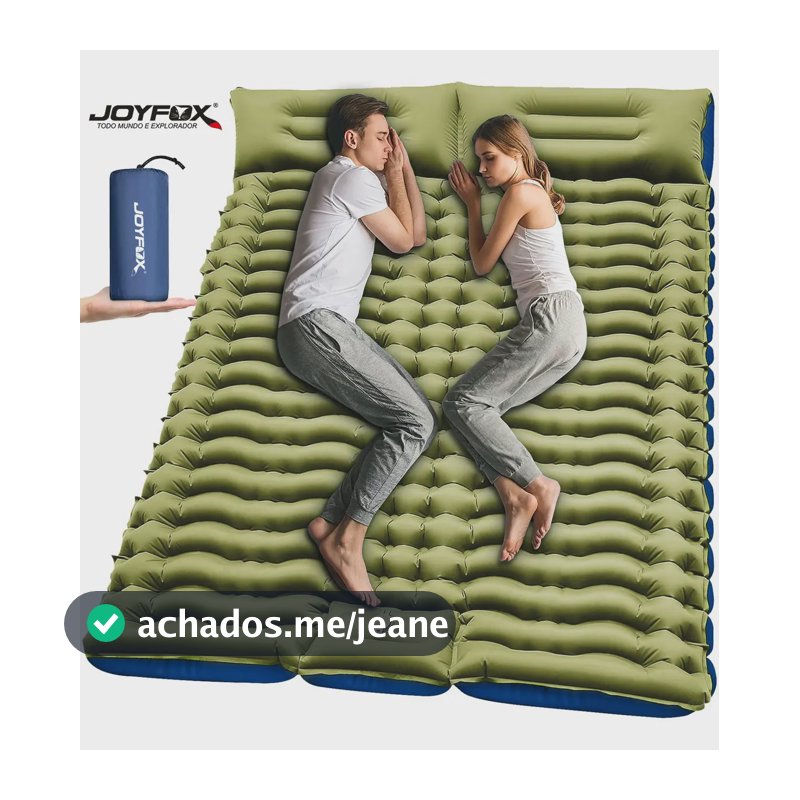 Colchão Inflável Dobrável Joyfox Para Acampamento 203 Cm X 136 Cm X 10 Cm, Dupla Face, Verde + Azul