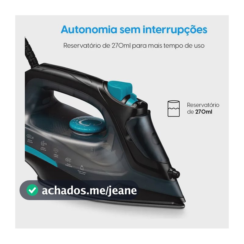 Ferro A Vapor Power Pass 270ml Antiaderente Elgin Preto