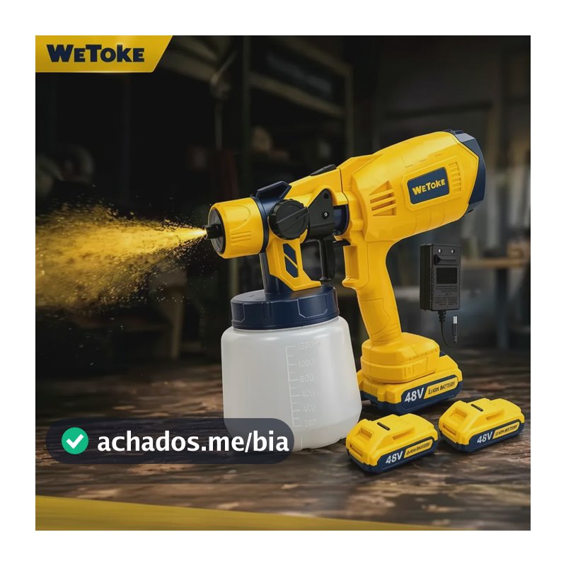 Pistola Pintura Pulverizadora Bateria 48v 2 Baterias 1000ml Amarelo 48v