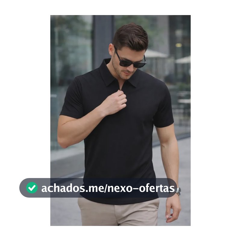 Camisa Polo Zíper Masculina Slim Fit Tecnológica Preto Liso P