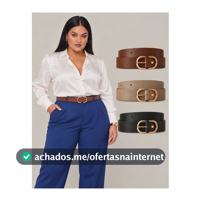 Kit 3 Cintos Feminino Fivela Dourada Couro Sint. Plus Size Preto/bege E Marrom 34-44