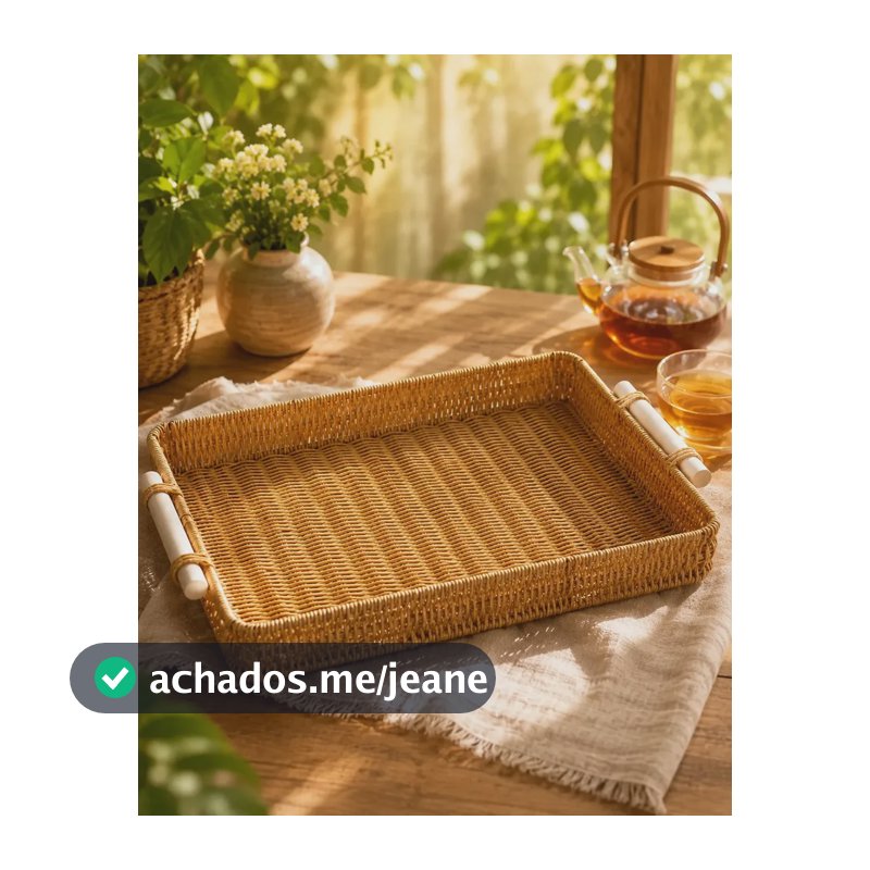 Bandeja Cesto Plástico Grande 40x30cm Com Alça Marrom