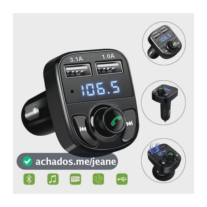 Transmissor FM Veicular Bluetooth X8 USB Carro Carregador MP3 PENDRIVE
