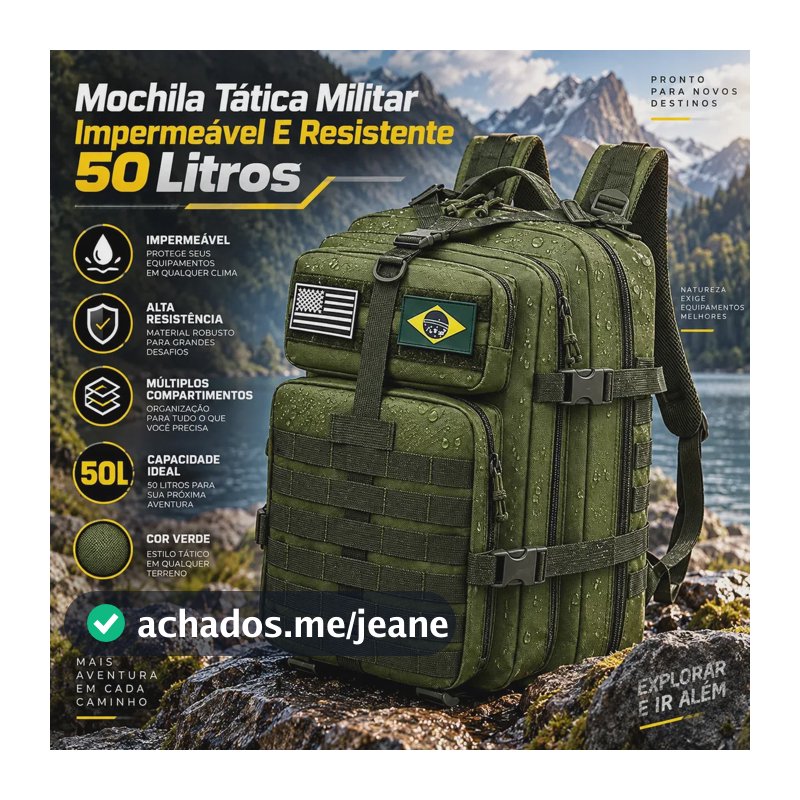 Bolsa Tática Mochila Militar Impermeável E Resistente 50 Litros Verde Para Viagem Trabalho Estudos