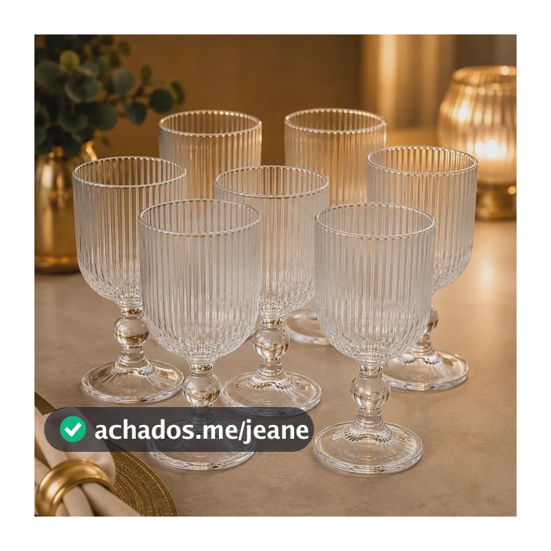 Jogo 6 Taças Vinho Água Suco Sobremesa Canelada Vidro 340ml Transparente