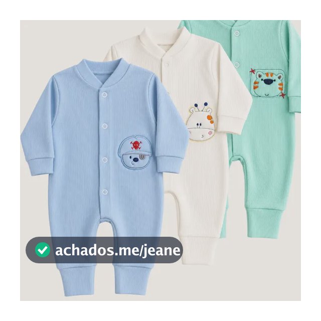 Kit 3 Macacão Canelado Bordado Para Bebê Menina Menino P - G Menino M