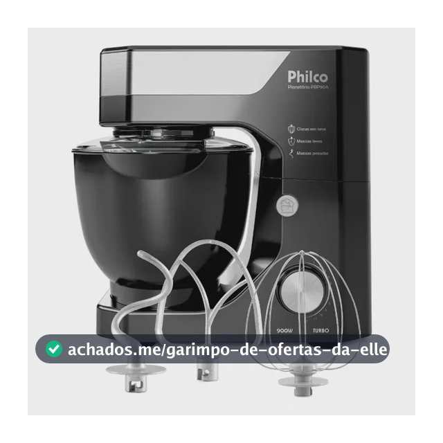 Batedeira Planetária Philco 900W 5L Preta 12 Velocidades Turbo PBP90A