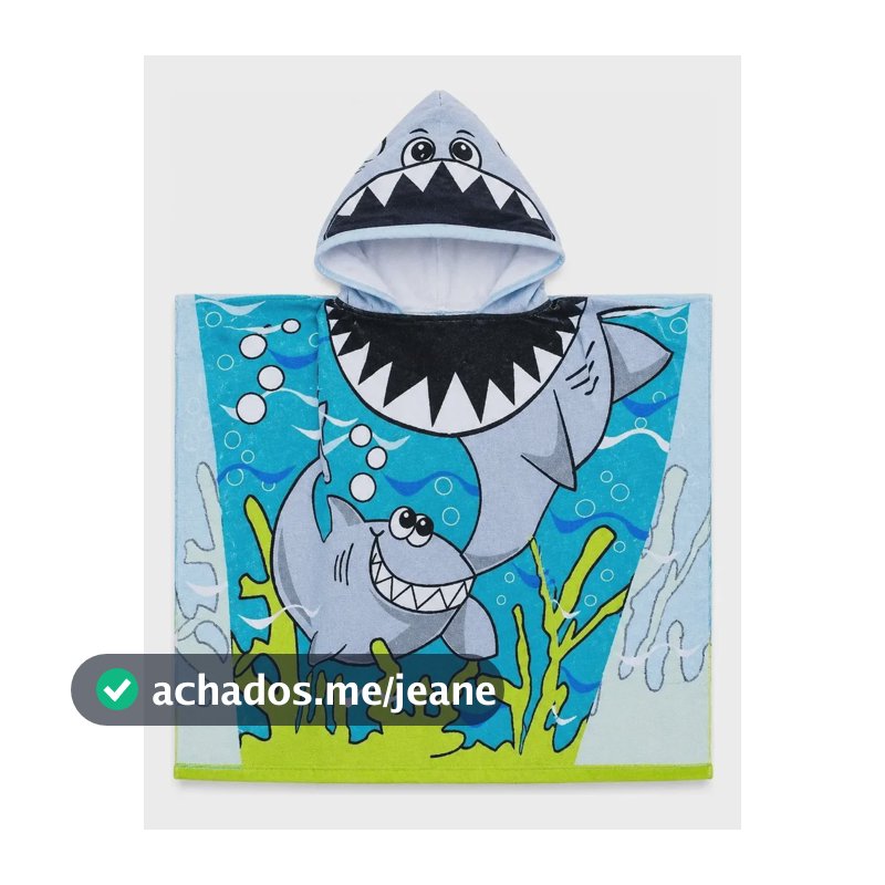 Toalha Poncho Infantil Com Capuz Banho Praia Piscina Tubarão