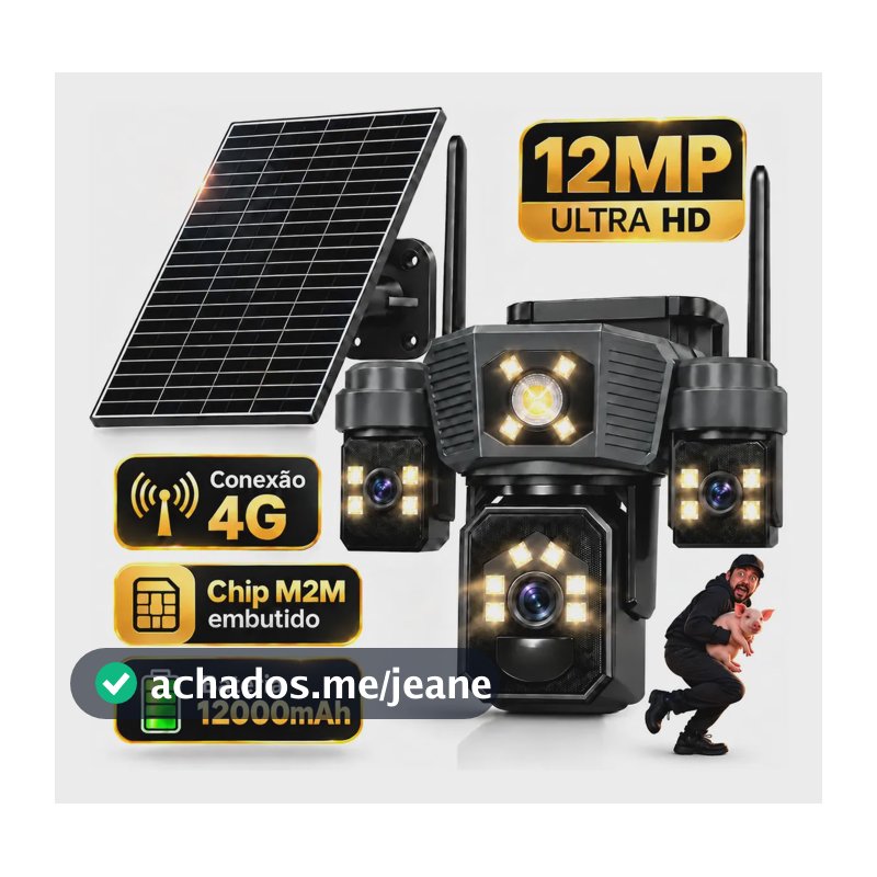Câmeras de Segurança Solar 3 Lentes 360° 4g Chip Ip66 Ptz