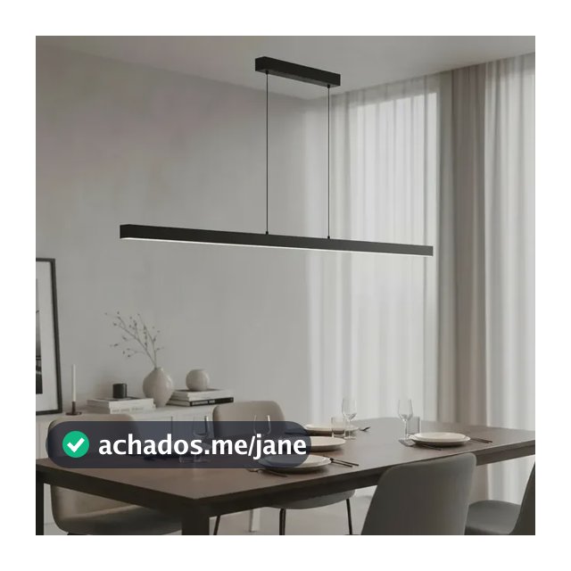 Luminaria Lustre Pendente Retangular Led Integrado 50w 115cm Cor Preto- luz fria 6.000K