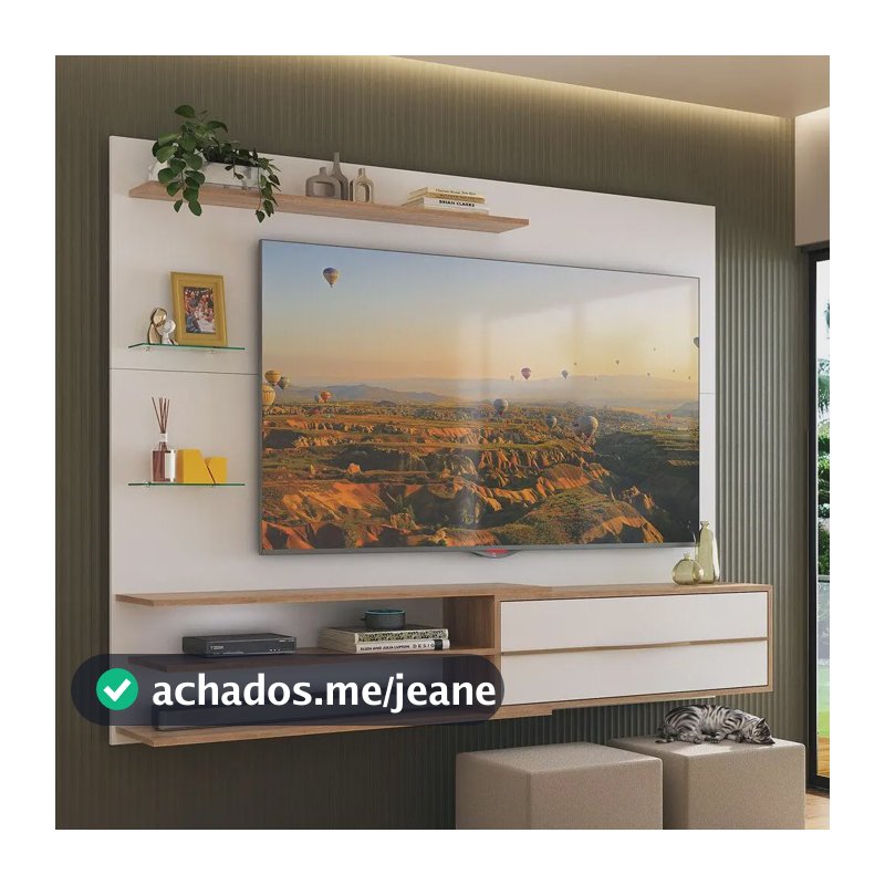 Painel para TV até 65 Polegadas 1 Porta e Prateleiras Multimóveis MP1064 Branco/Rustic