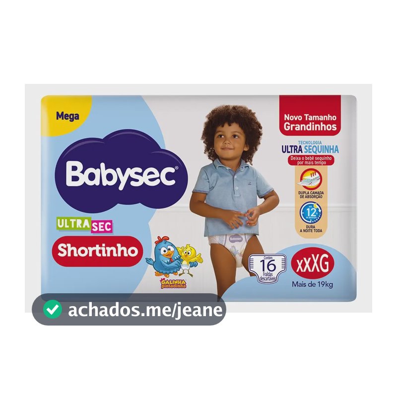 Fralda Babysec Ultrasec Shortinho Mega Xxxg 16 Unidades
