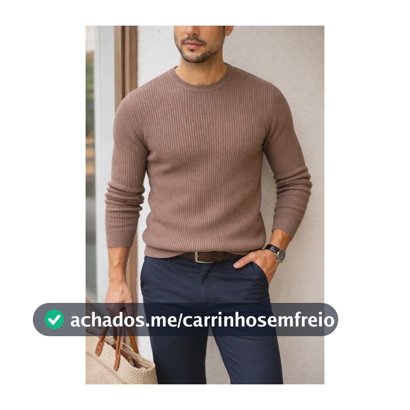 Camiseta Manga Longa Masculina Slim Texturizada Blusa Frio Mocha Mousse M