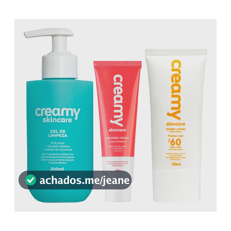 Kit Antioleosidade Creamy Skincare - Gel De Limpeza 200ml + Calming Cream + Protetor Solar Facial Fps60