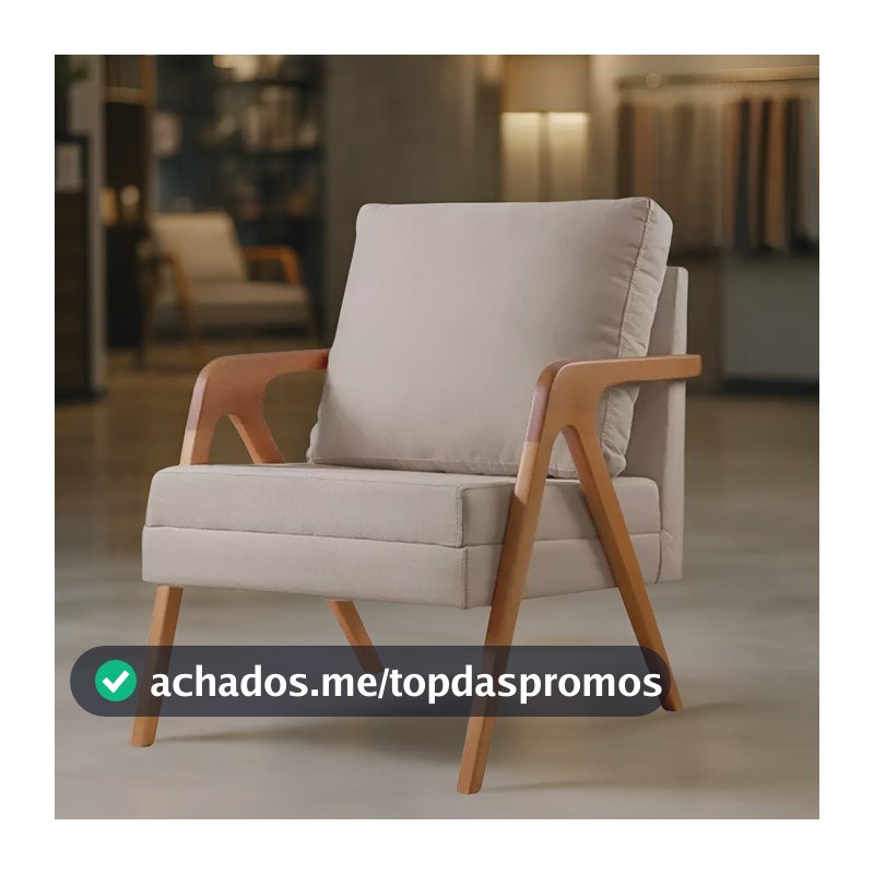 Poltrona Decorativa Mona Sala Escritorio Luxo Madeira Maciça Tecido Linho Bege