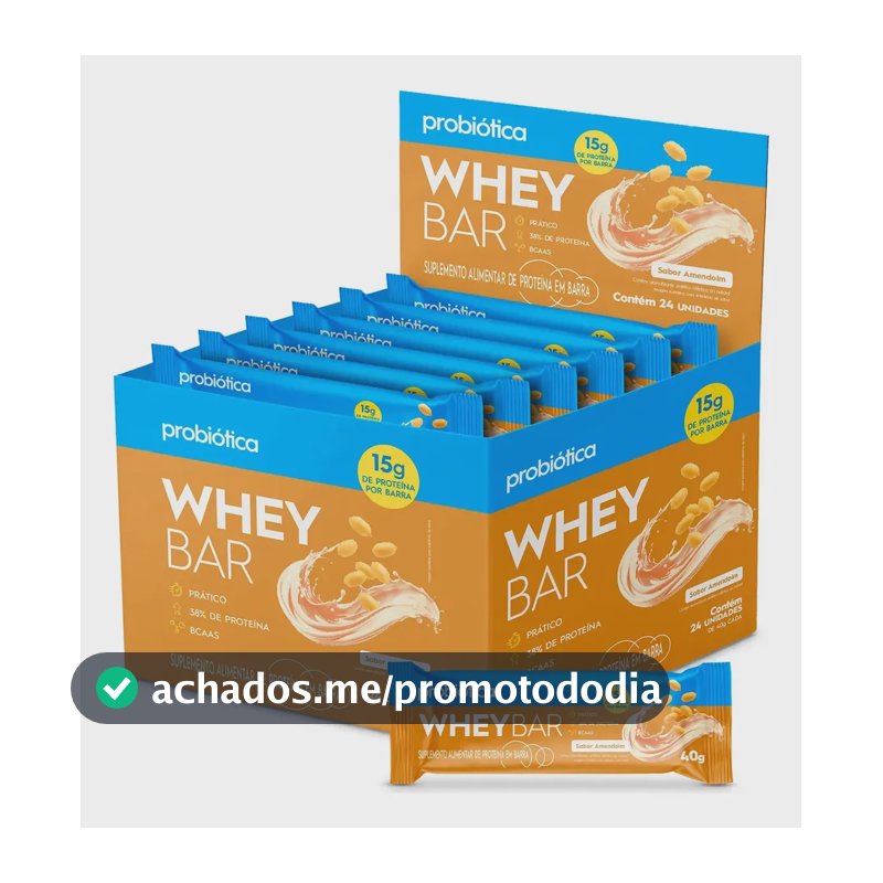 Barra Proteina Probiótica Caixa Com 24 Unidades Whey Bar Sabor Amendoim