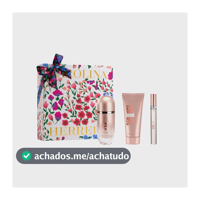 Kit Presente Perfume Carolina Herrera Feminino 212 Vip Rosé Carolina Herrera Eau De Parfum 80ml + Body Lotion 100ml + Perfume Miniatura 10ml
