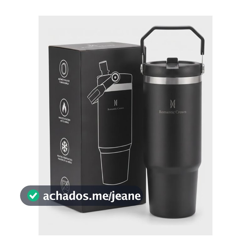 Garrafa Térmica Inox 900ml Tampa Flip Straw Canudo Com Alça Preto