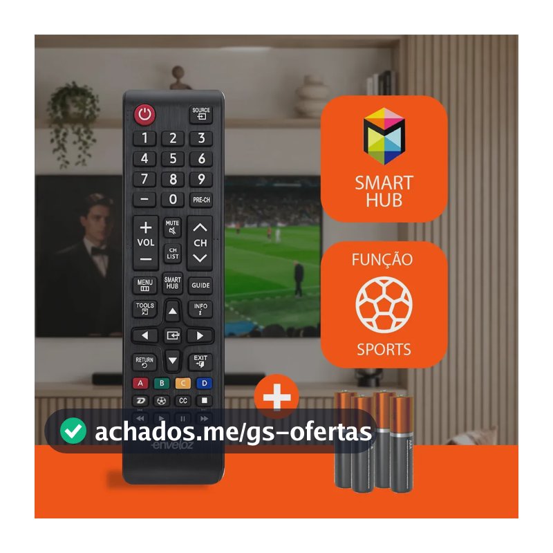 Controle Remoto Para Tv Samsung Smart Hub Universal Com Pilhas Grátis Futebol Compatível 4k Lcd Hd Oled Enveloz