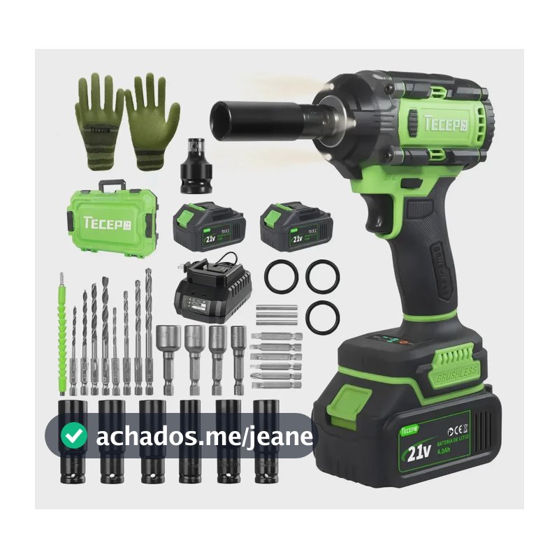 Chave De Impacto 400n.m Sem Escova Tecepo Com 2 Baterias 4ah