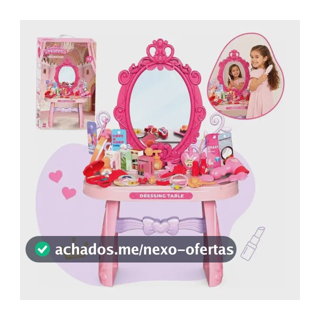 Penteadeira Infantil Princesa Completa Espelho Real Acessórios Brinquedo Menina Faz De Conta Criatividade Coordenação Motora Plástico Resistente 46 Peças Kizumba Cor Rosa
