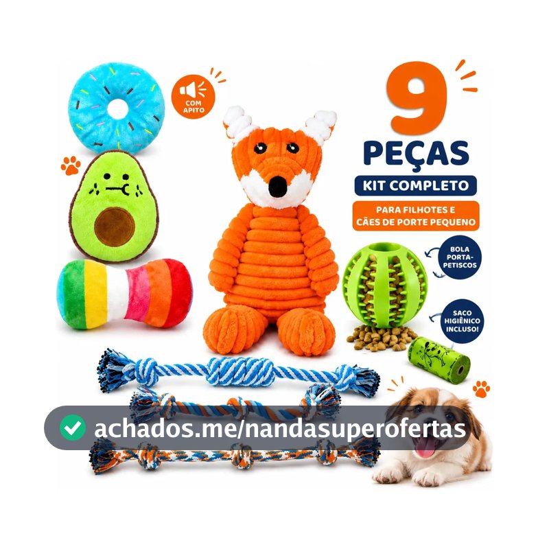 Kit de Brinquedos Para Cachorro Pequeno e Filhote – 9 Peças Anti-Estresse e Dentição