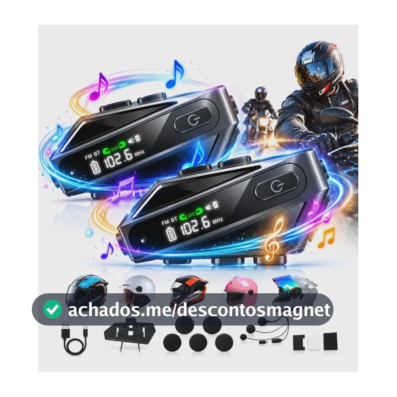 Par Intercomunicador Capacete Moto Kuerl Bluetooth Sem Fio