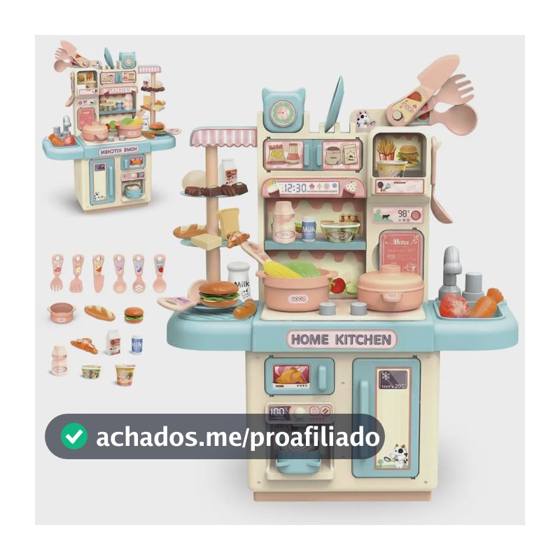 Cozinha Infantil Brinquedo Com Luz 33 Acessórios Sai Água Azul