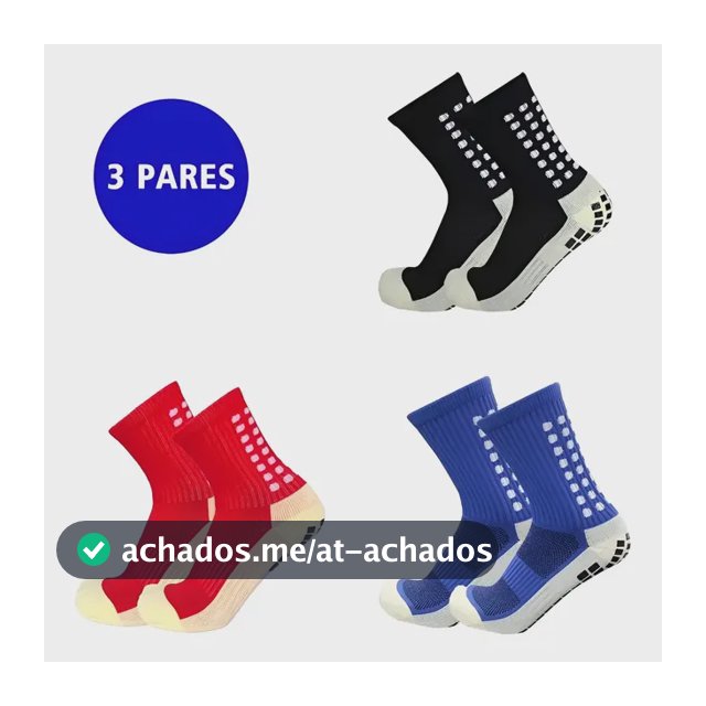 Kit 3 Pares Meia  Antiderrapante Esportiva Futebol Treino