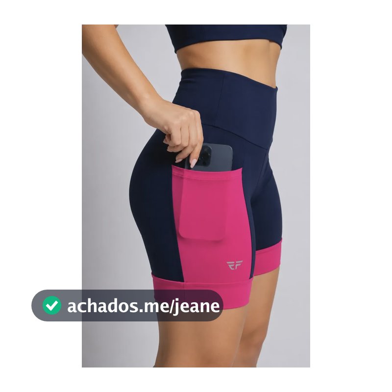 Short Corrida C/ Bolso Academia Fitness Compressão Cós Alto Azul Marinho-rosa Lisa M 40-42