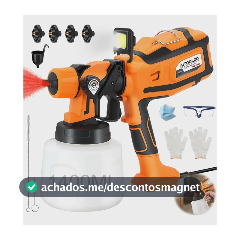 Pistola De Pintura Elétrica 800w Aitoolzo C/led + 4 Bicos Laranja 127v