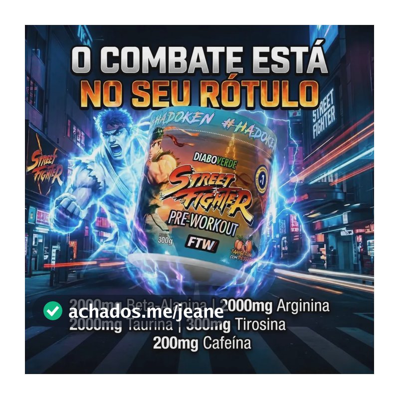 Pré Treino Diabo Verde Street Fighter Pre-workout Em Pó 300g Tangerina Com Pêssego