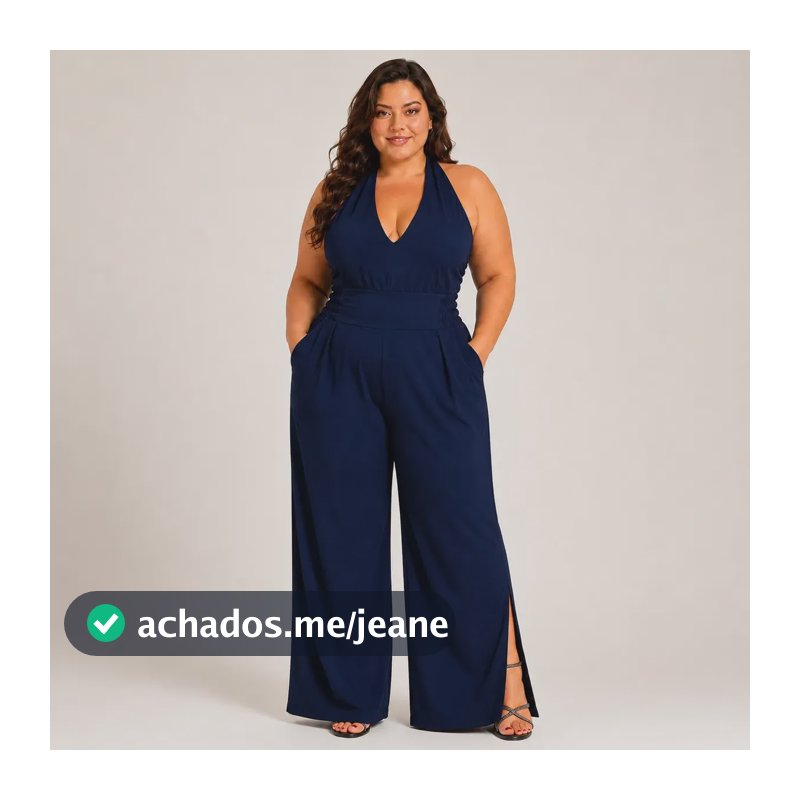 Macacão Feminino Frente Única Confortável Plus Size Marinho Liso G1